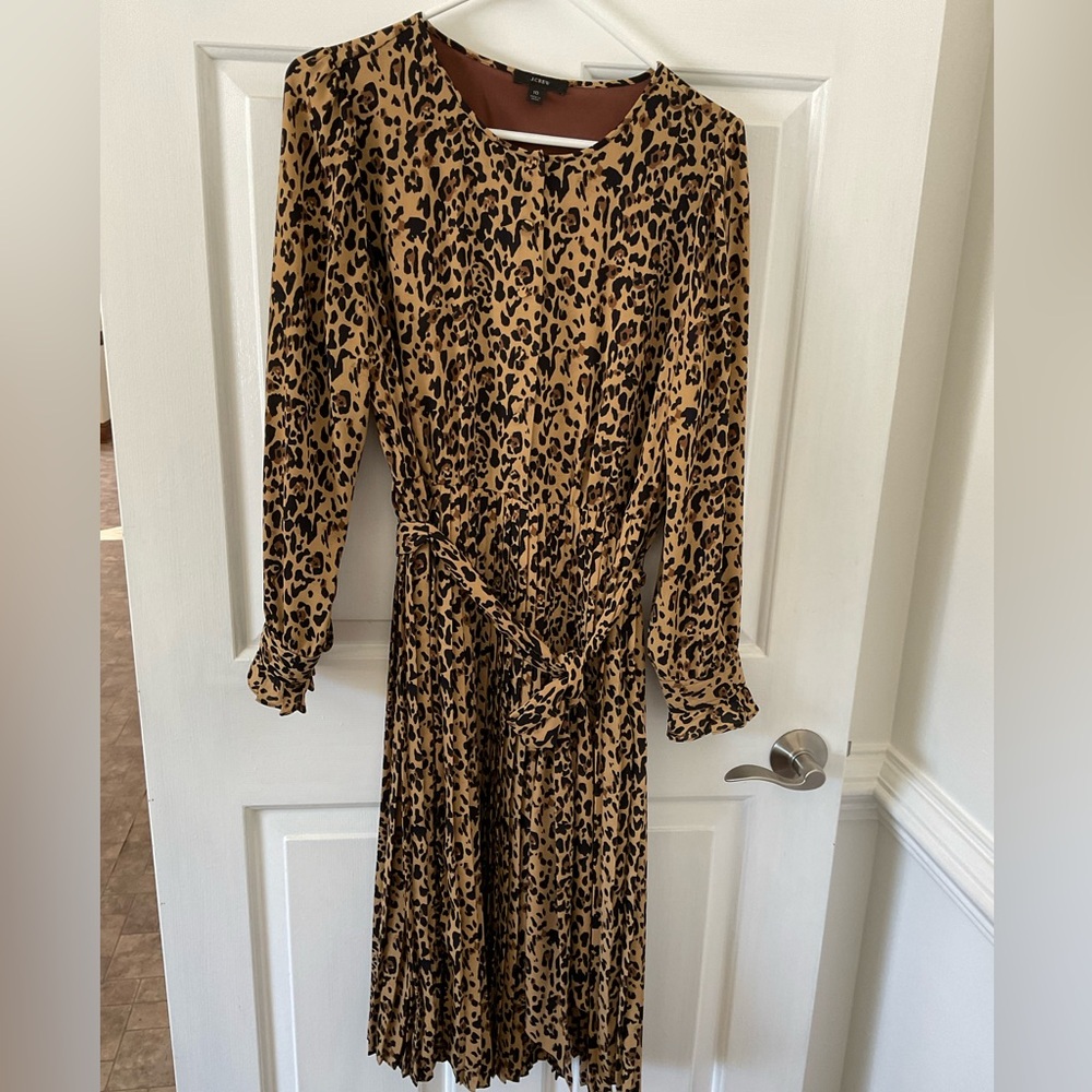 J. Crew Animal Print Long Sleeve Dress pleated belted ruffle leopard cheetah